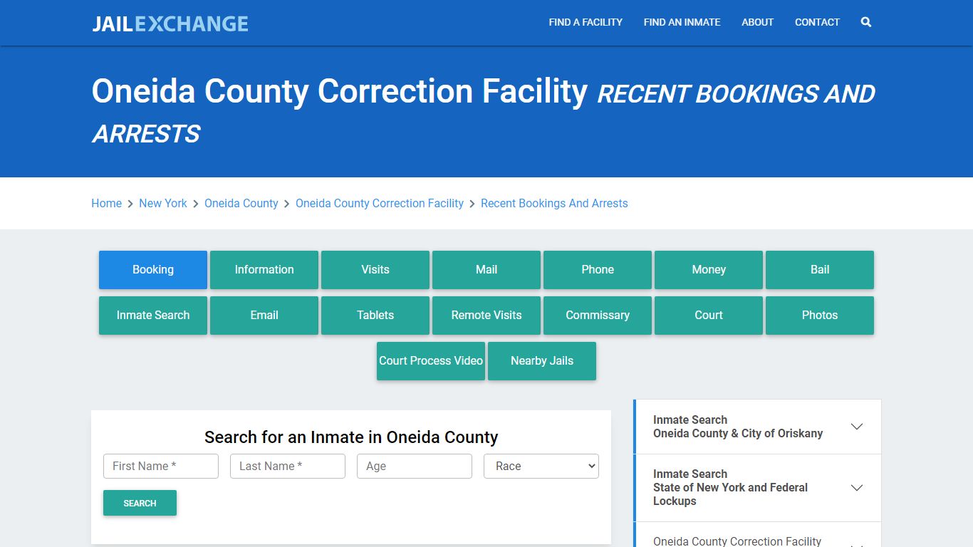 Oneida County Correction Facility Recent Bookings And Arrests