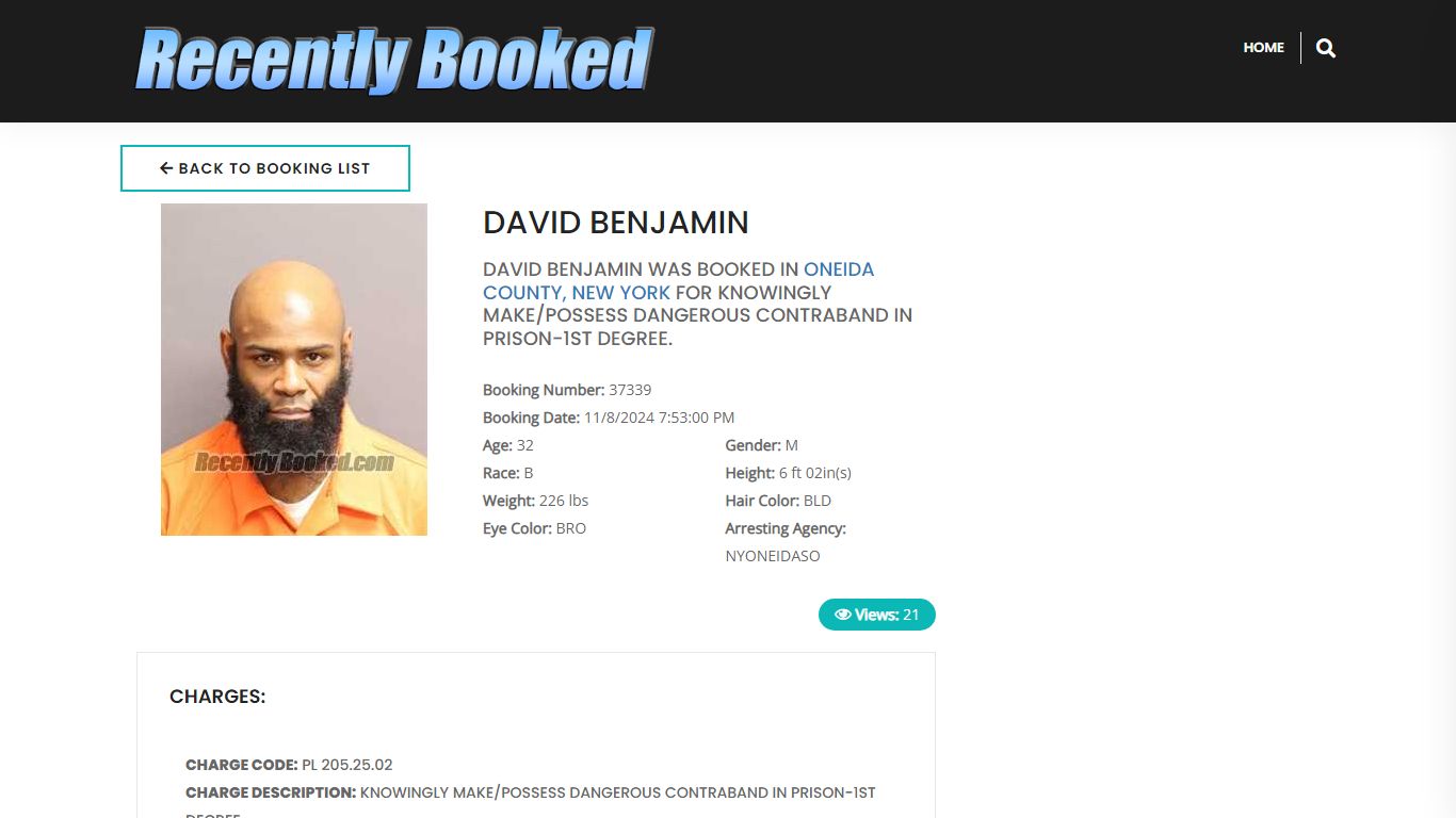 Recent Booking / Mugshot for DAVID BENJAMIN in Oneida County, New York