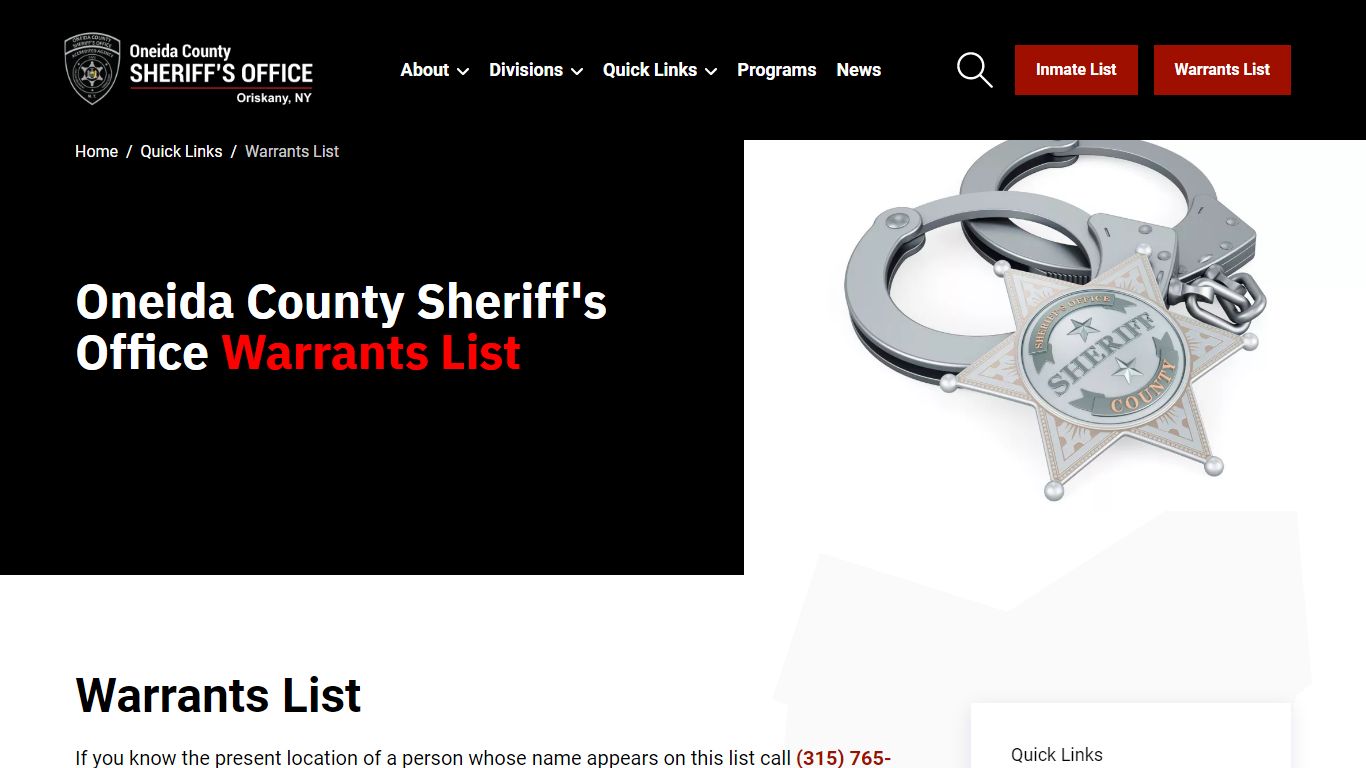 Oneida County Sheriff's Office Warrants List