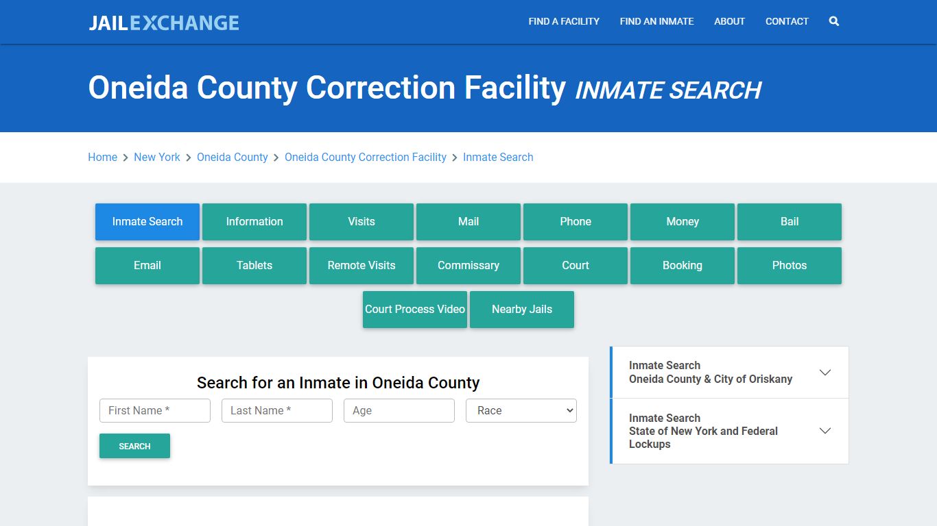 Oneida County Correction Facility Inmate Search - Jail Exchange