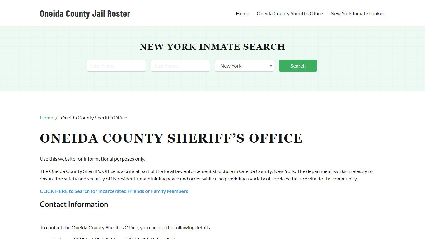 Oneida County Sheriff Office, NY, Arrest Warrants Search